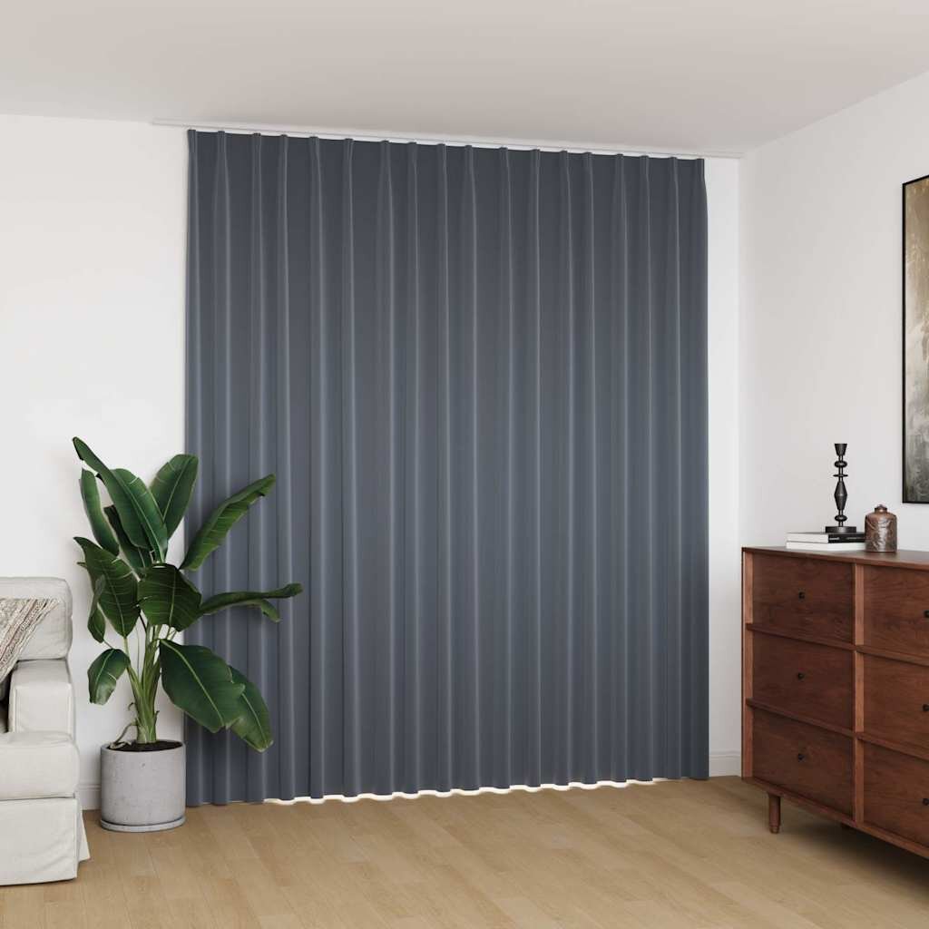 vidaXL Затъмняваща завеса с куки сива 290x245 см