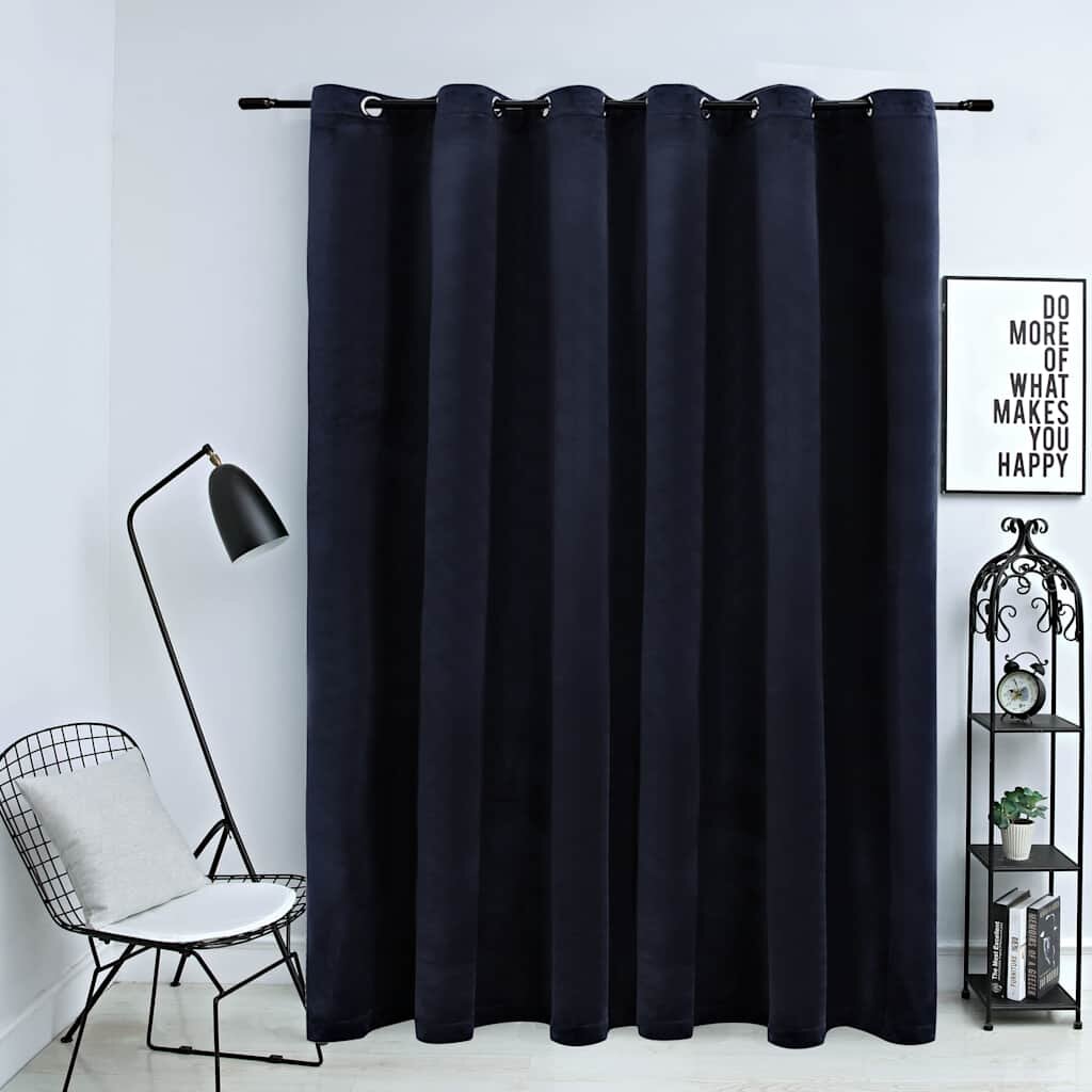 vidaXL Затъмняваща завеса с метални халки кадифе черна 290x245 см
