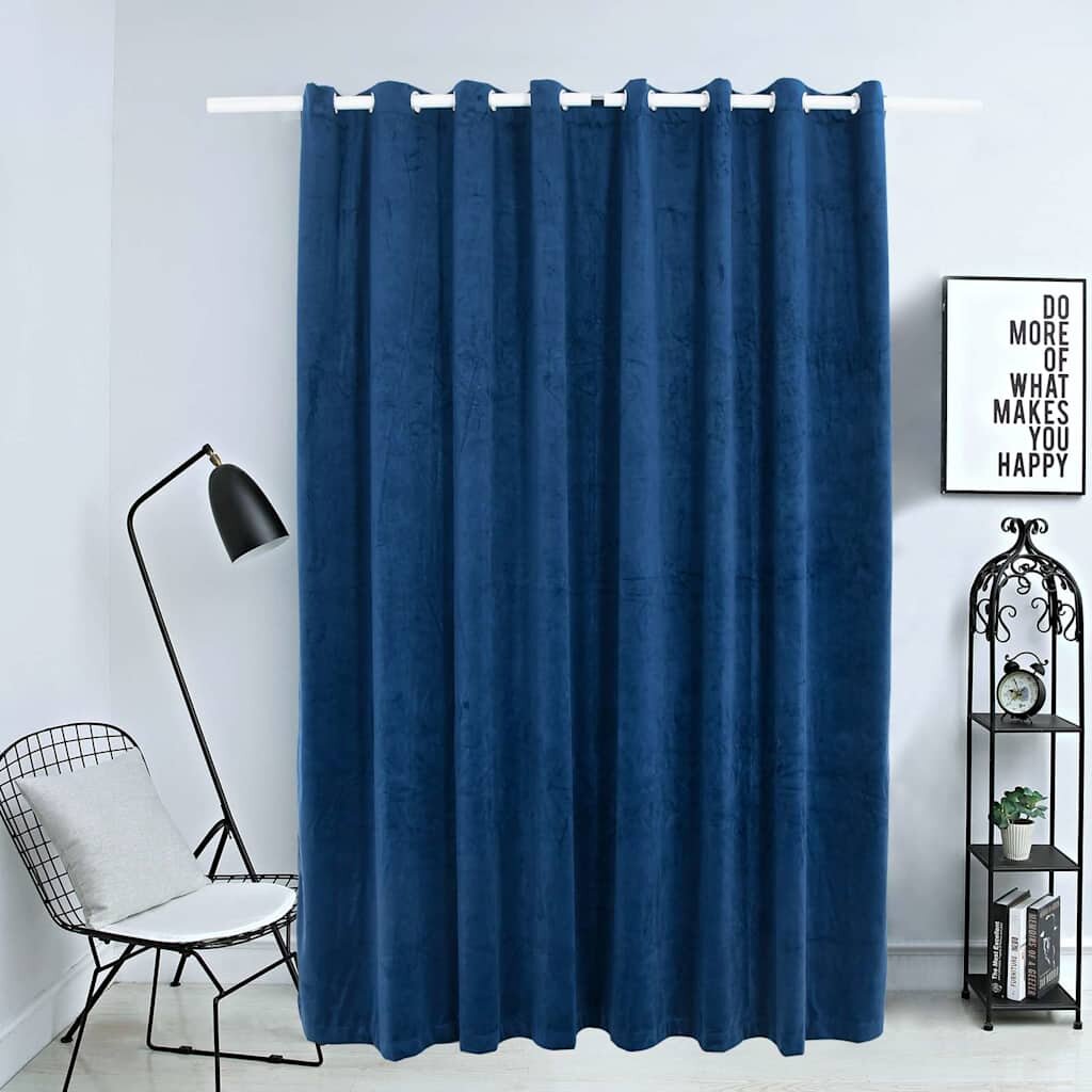 vidaXL Затъмняваща завеса с метални халки кадифе тъмносиня 290x245 см