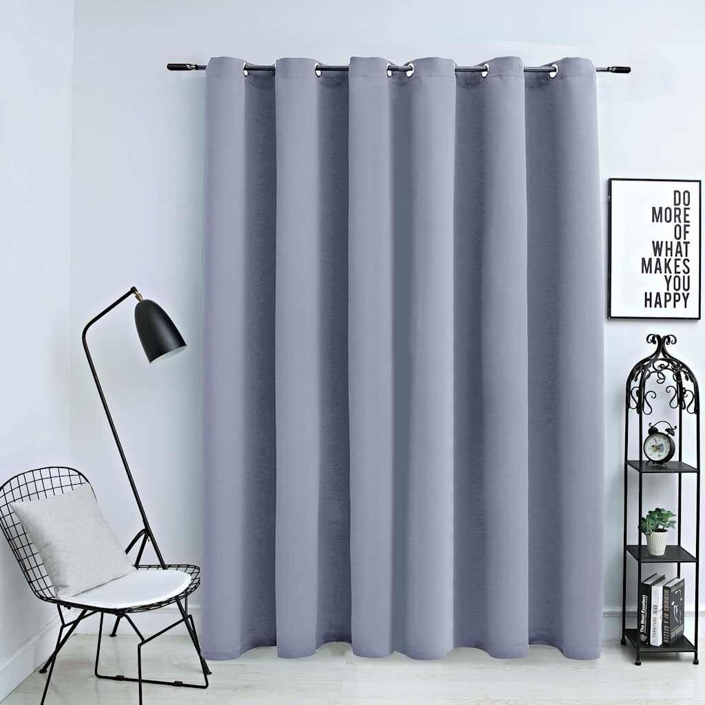 vidaXL Затъмняваща завеса с метални халки сива 290x245 см