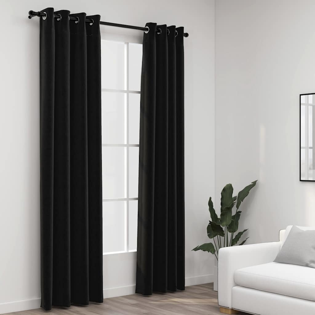 vidaXL Затъмняващи завеси имитация лен 2 бр антрацит 140x225 см