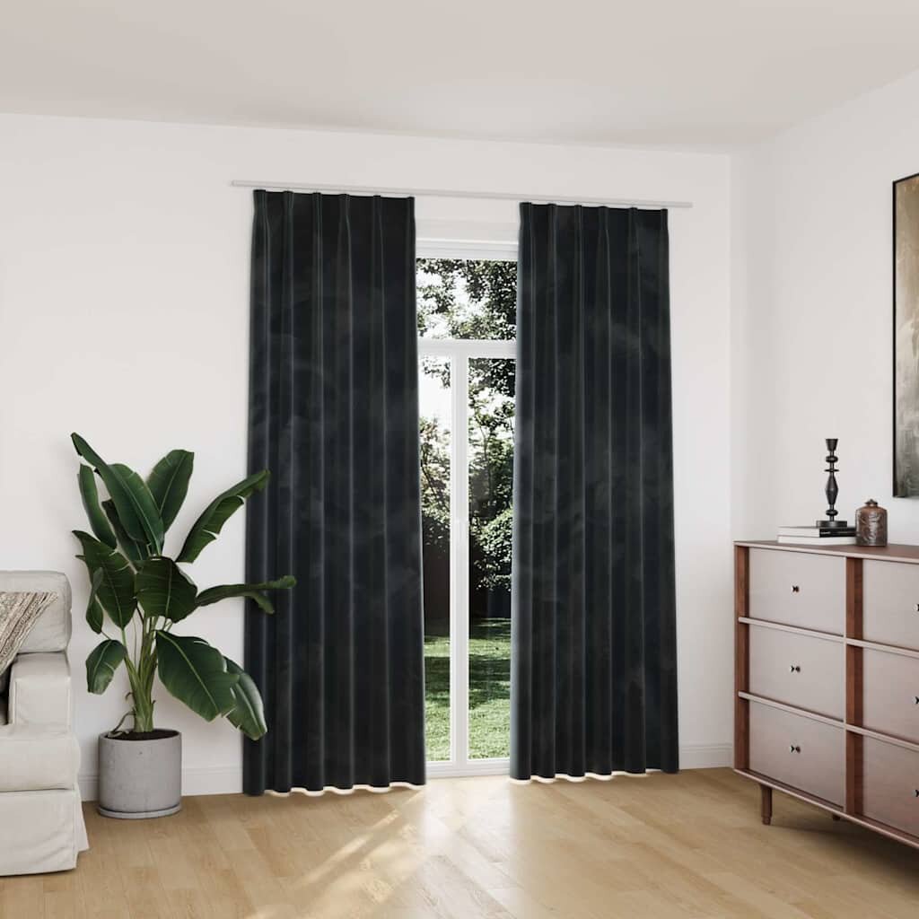vidaXL Затъмняващи завеси с куки 2 бр кадифе антрацит 140x225 см