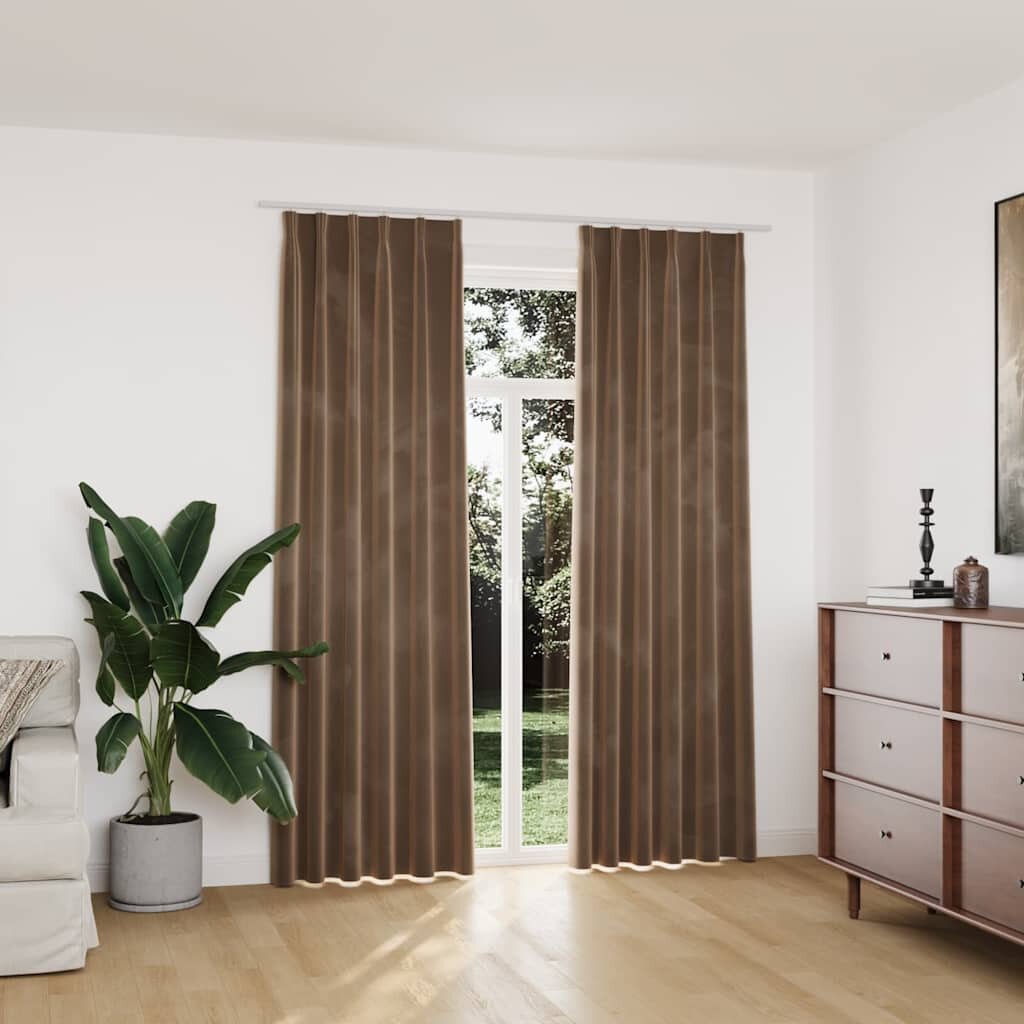 vidaXL Затъмняващи завеси с куки 2 бр кадифе бежови 140x225 см