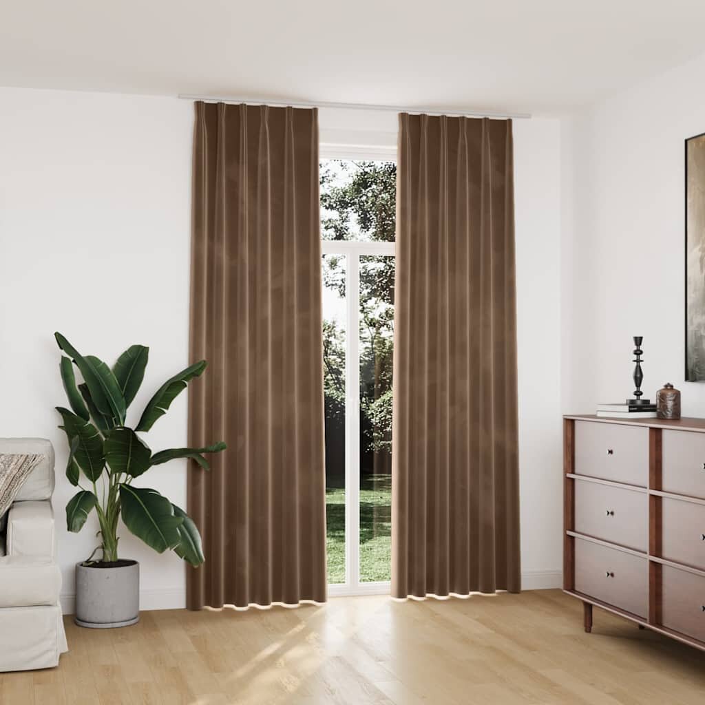 vidaXL Затъмняващи завеси с куки 2 бр кадифе бежови 140x245 см