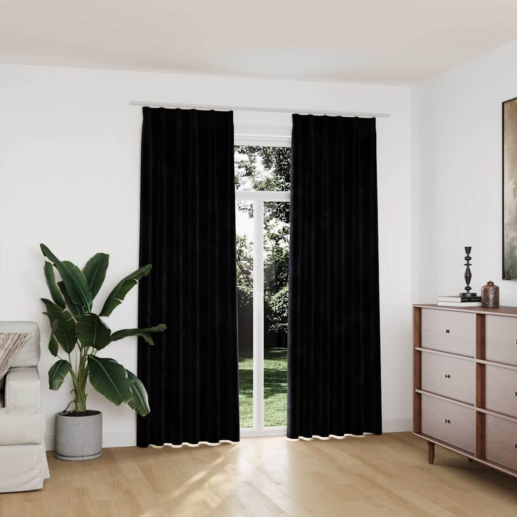 vidaXL Затъмняващи завеси с куки 2 бр кадифе черни 140x225 см