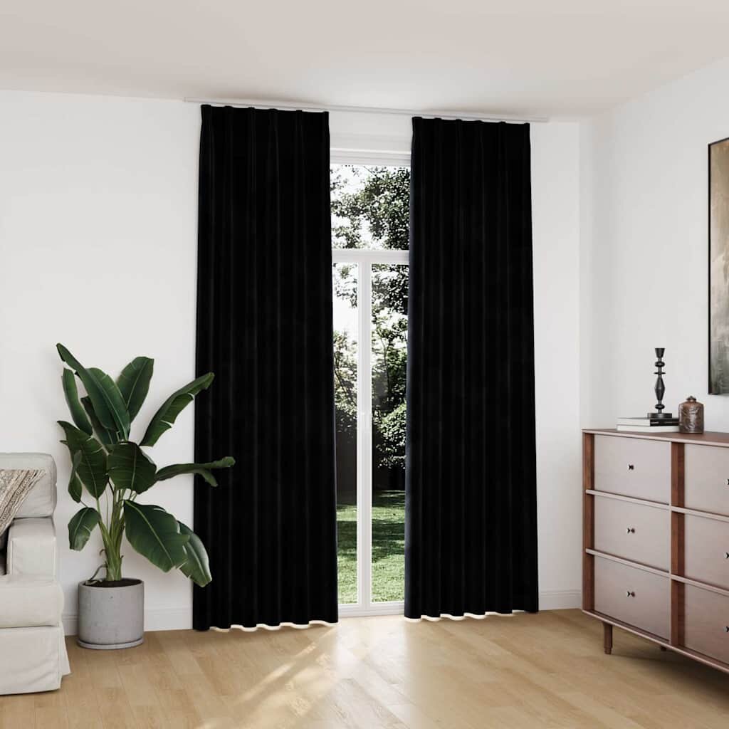 vidaXL Затъмняващи завеси с куки 2 бр кадифе черни 140x245 см