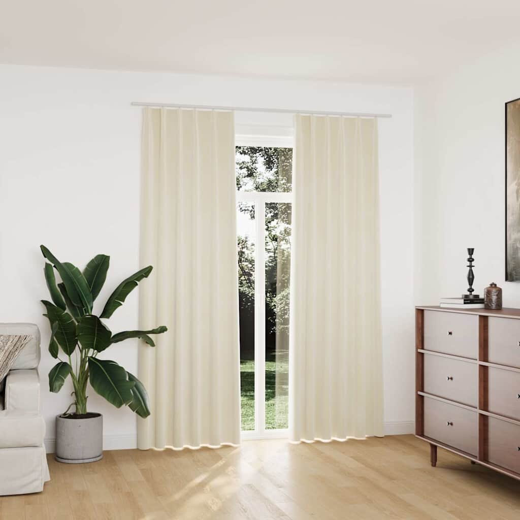 vidaXL Затъмняващи завеси с куки 2 бр кадифе кремави 140x225 см