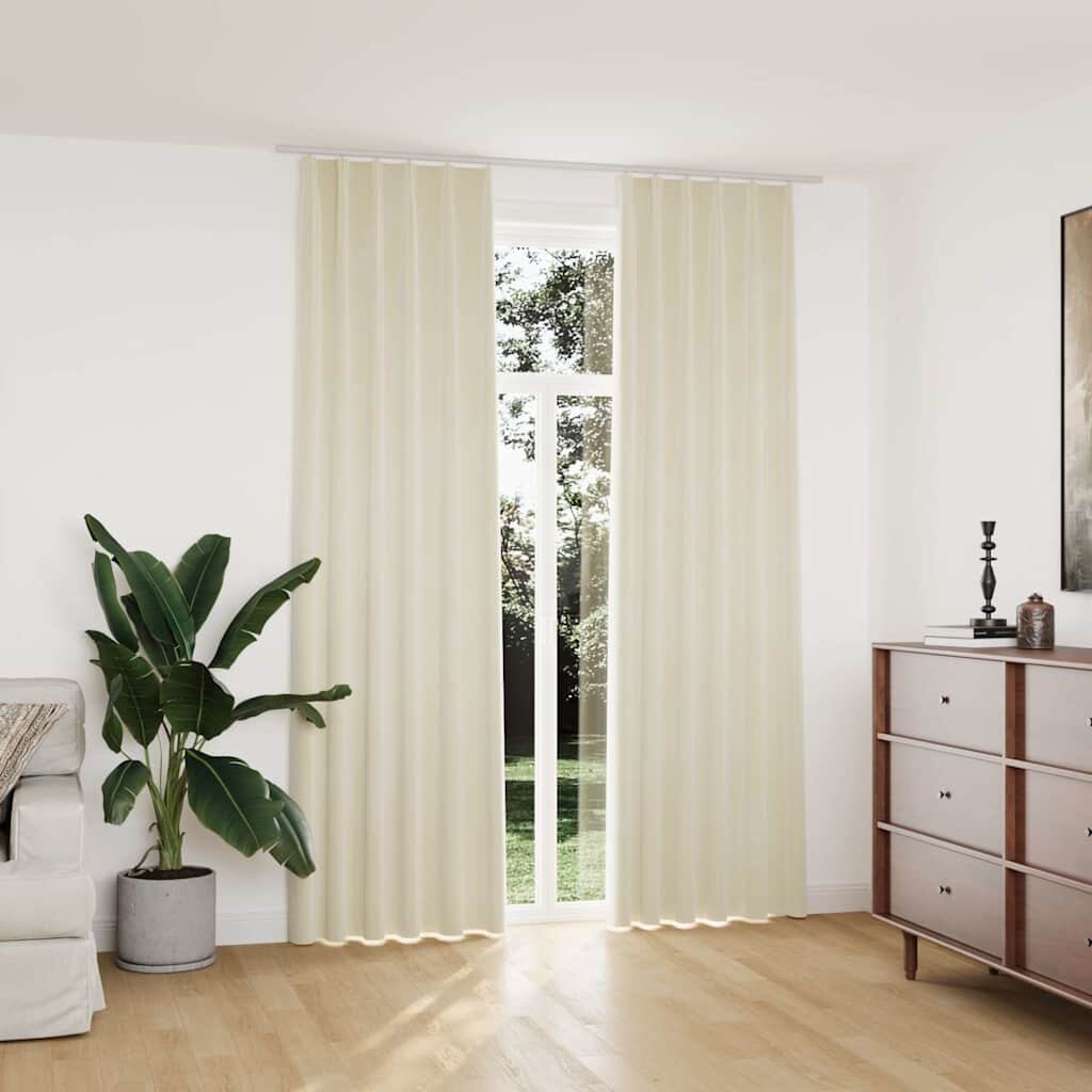 vidaXL Затъмняващи завеси с куки 2 бр кадифе кремави 140x245 см