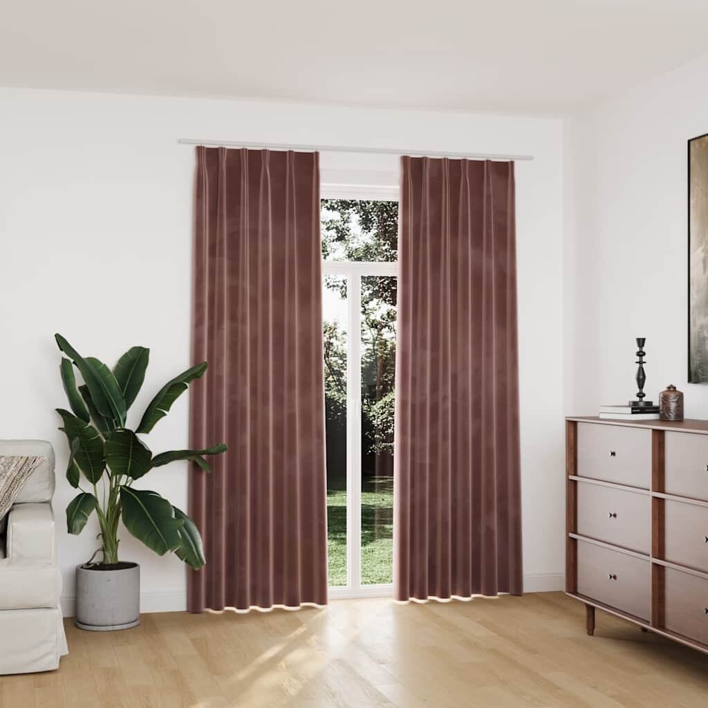 vidaXL Затъмняващи завеси с куки 2 бр кадифе розови 140x225 см