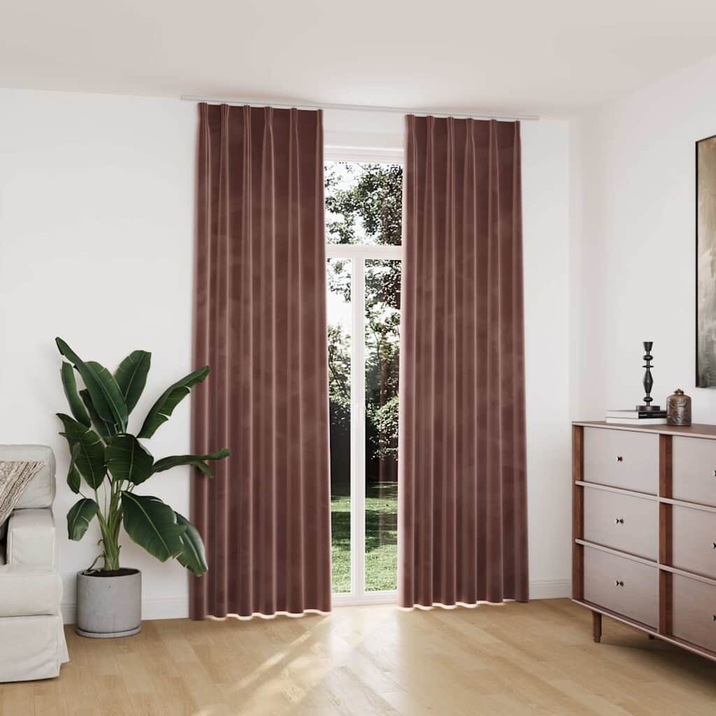 vidaXL Затъмняващи завеси с куки 2 бр кадифе розови 140x245 см