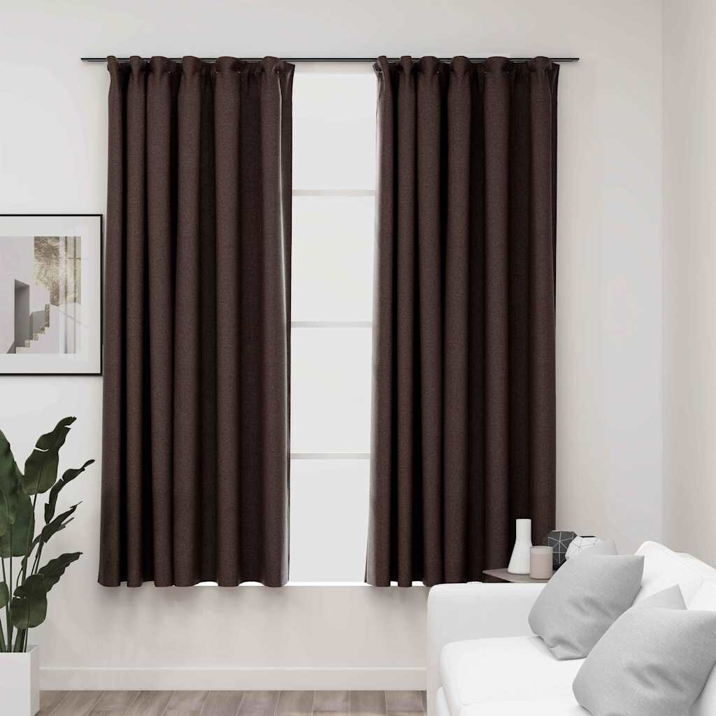 vidaXL Затъмняващи завеси с куки имитация лен 2 бр таупе 140x175 см