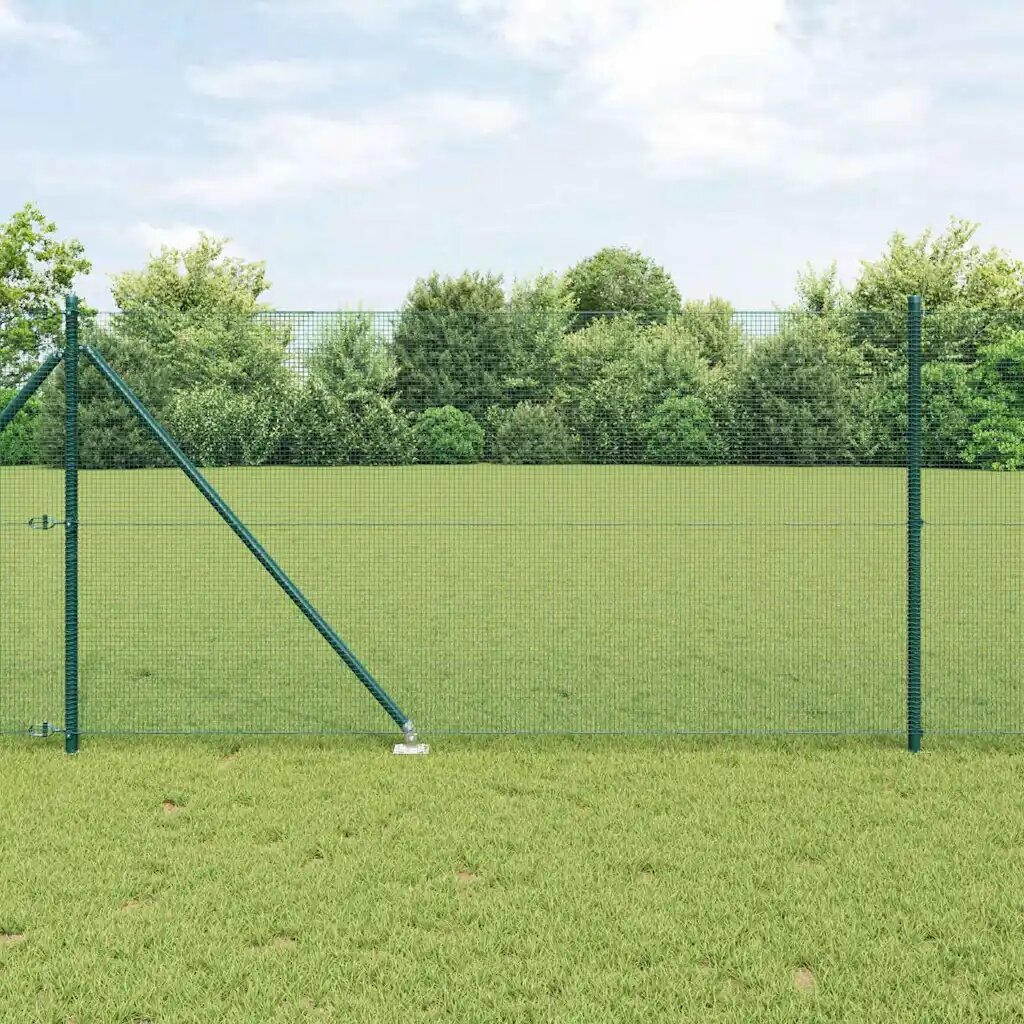 vidaXL Заварена мрежа с шипове 100 x 1 м PVC покрита стомана Зелено