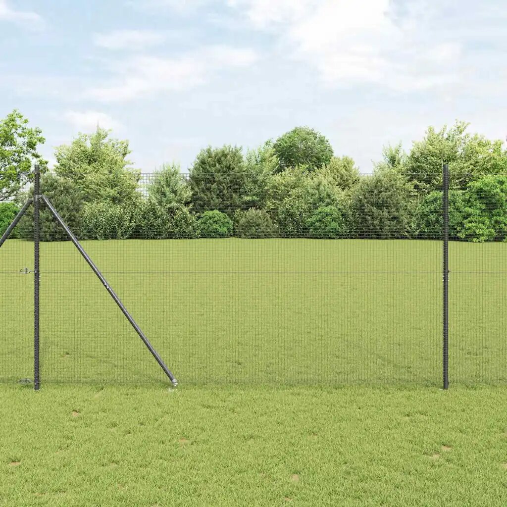 vidaXL Заварена мрежа с шипове 25 x 15 m PVC покрита стомана Сиво