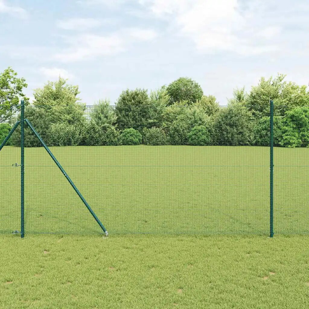 vidaXL Заварена мрежа с шипове 50 x 14 м PVC покрита стомана Зелено