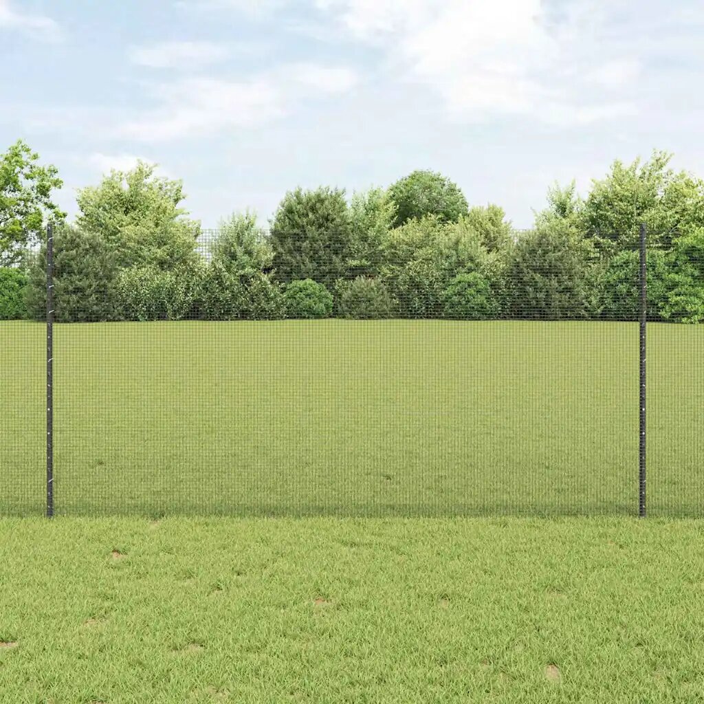 vidaXL Заварена телена ограда с колове 50 x 12 m Сиво Мрежа
