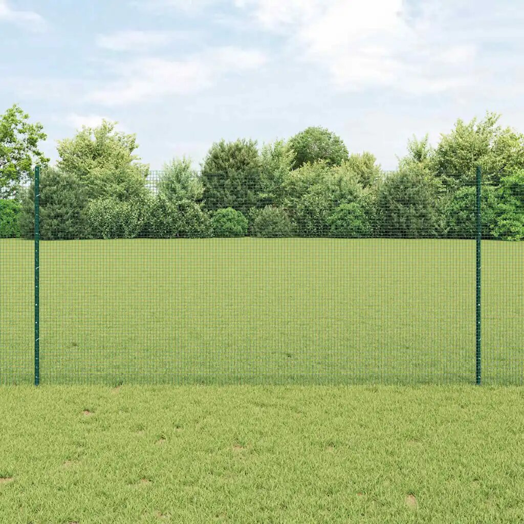 vidaXL Заварена телена ограда с колове 50 x 12 m Зелено Мрежа