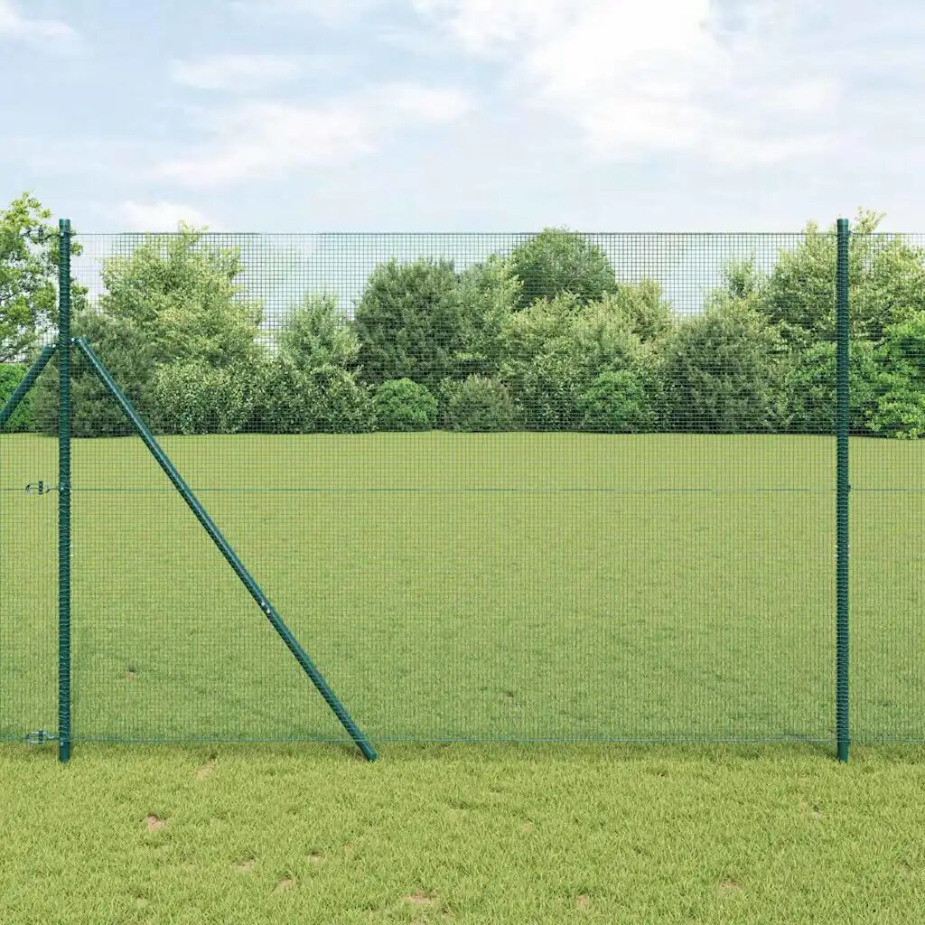 vidaXL Заварена телена ограда за фиксиране на земята 10 x 15 m Зелено