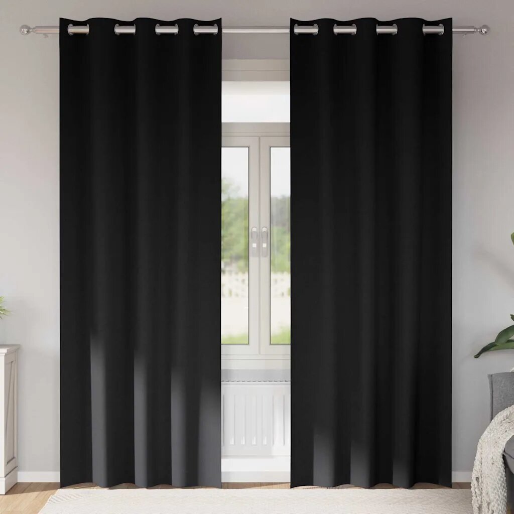 vidaXL Завеси за затъмняване с пръстени 2 бр. Черно 245 x 140 см