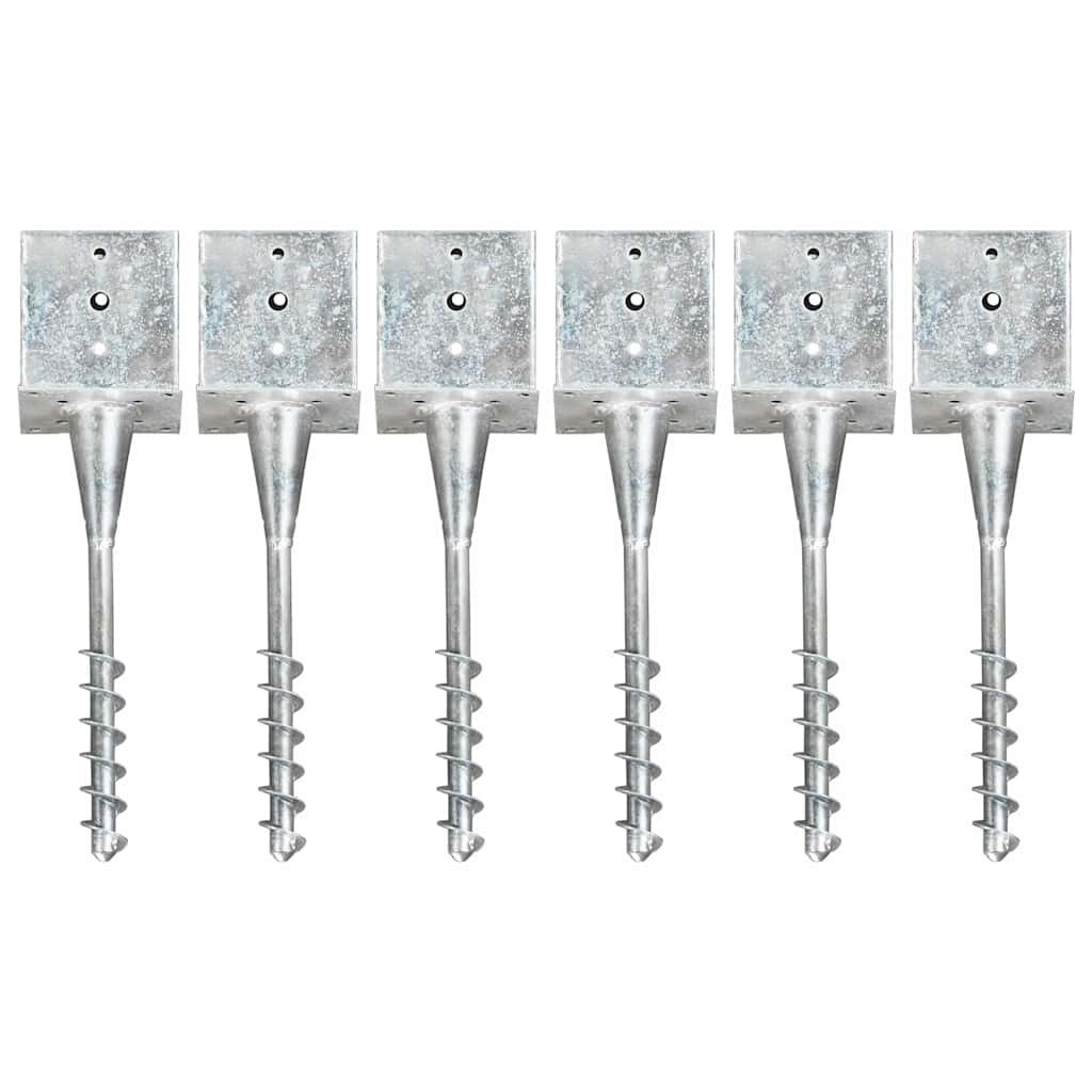 vidaXL Заземителни колове 6 бр сребро 14x14x58 см поцинкована стомана